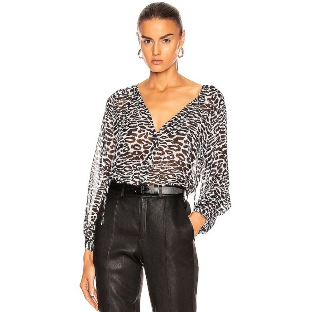 Nili Lotan Rosette silk leopard print sheer blouse